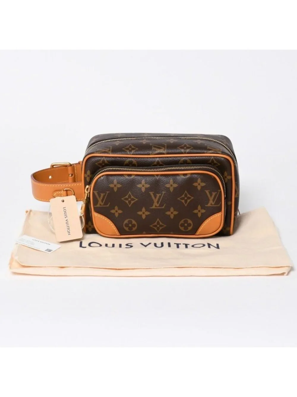 Louis Vuitton Locker Dopp Kit Cargo Clutch Handbag Brown Gold